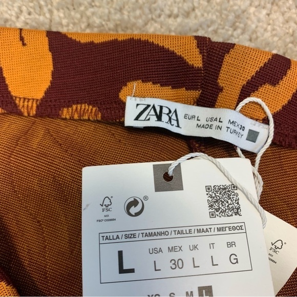 Zara red orange flared floral tropical Jacquard stretchy pants Sz L - Picture 6 of 12